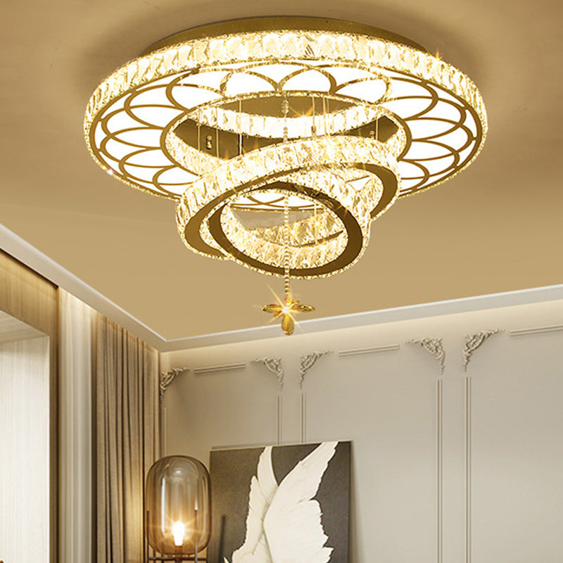 Silver Rings Ceiling Flush Light Contemporary Crystal LED Flush Mount Light Fixture for Bedroom Clearhalo 'Ceiling Lights' 'Close To Ceiling Lights' 'Close to ceiling' Lighting' 2373288