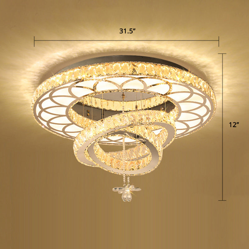 Silver Rings Ceiling Flush Light Contemporary Crystal LED Flush Mount Light Fixture for Bedroom Silver 31.5" Round Clearhalo 'Ceiling Lights' 'Close To Ceiling Lights' 'Close to ceiling' Lighting' 2373290