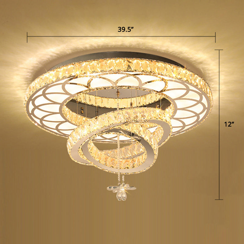 Silver Rings Ceiling Flush Light Contemporary Crystal LED Flush Mount Light Fixture for Bedroom Silver 39.5" Round Clearhalo 'Ceiling Lights' 'Close To Ceiling Lights' 'Close to ceiling' Lighting' 2373291