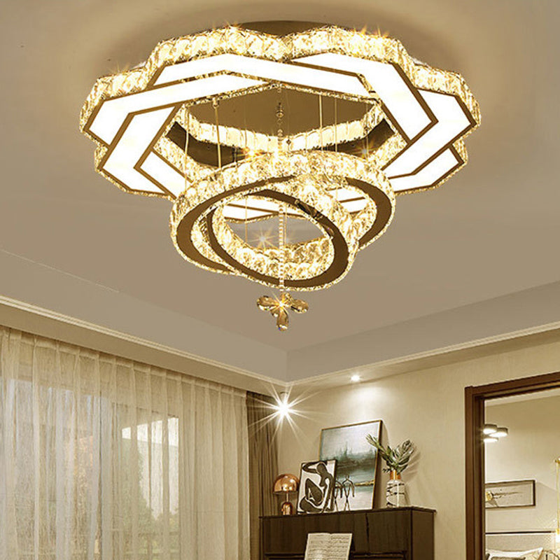 Silver Rings Ceiling Flush Light Contemporary Crystal LED Flush Mount Light Fixture for Bedroom Clearhalo 'Ceiling Lights' 'Close To Ceiling Lights' 'Close to ceiling' Lighting' 2373294