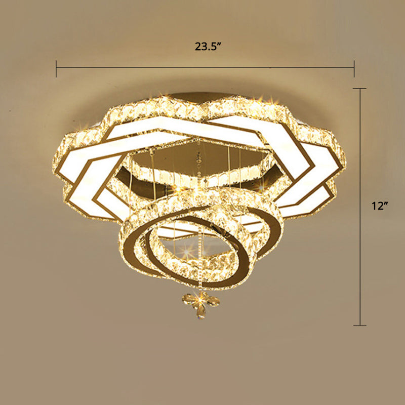 Silver Rings Ceiling Flush Light Contemporary Crystal LED Flush Mount Light Fixture for Bedroom Silver 23.5" Flower Clearhalo 'Ceiling Lights' 'Close To Ceiling Lights' 'Close to ceiling' Lighting' 2373297
