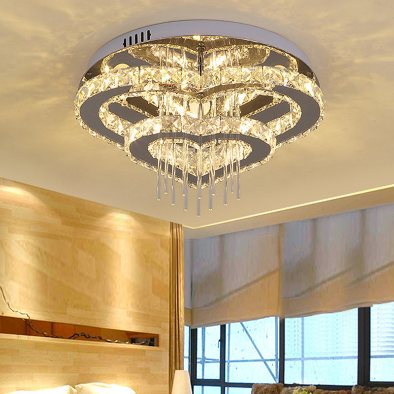 Modern Heart Shaped Semi Flush Light Cut-Crystal Bedroom LED Ceiling Fixture in Silver Clearhalo 'Ceiling Lights' 'Close To Ceiling Lights' 'Close to ceiling' Lighting' 2373306