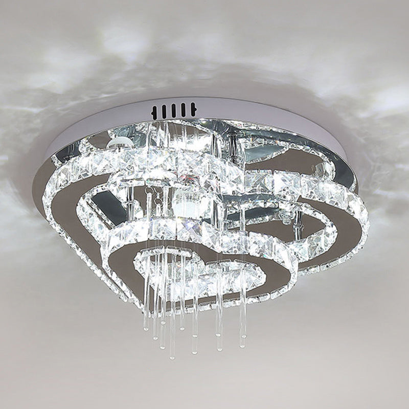 Modern Heart Shaped Semi Flush Light Cut-Crystal Bedroom LED Ceiling Fixture in Silver Clearhalo 'Ceiling Lights' 'Close To Ceiling Lights' 'Close to ceiling' Lighting' 2373307