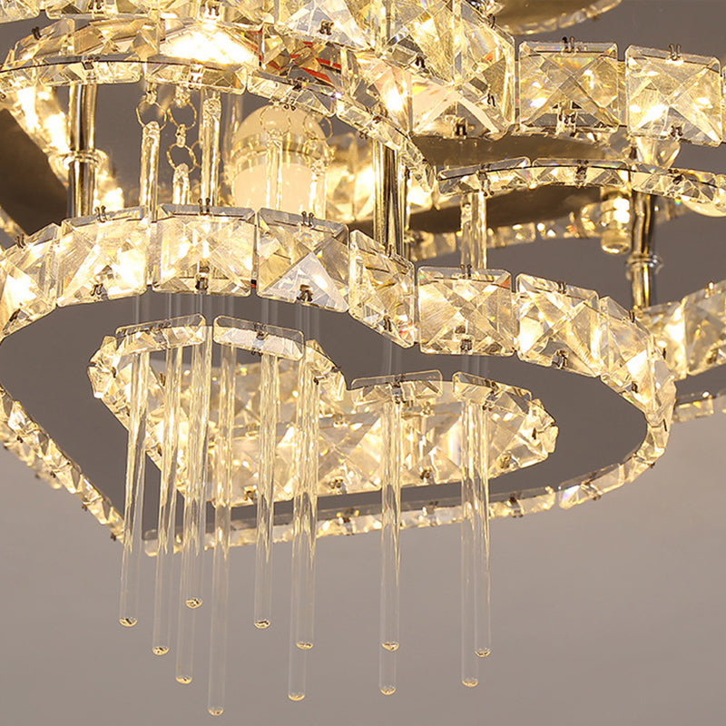 Modern Heart Shaped Semi Flush Light Cut-Crystal Bedroom LED Ceiling Fixture in Silver Clearhalo 'Ceiling Lights' 'Close To Ceiling Lights' 'Close to ceiling' Lighting' 2373309