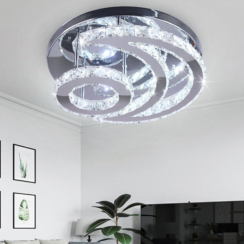 Crescent and Sun Ceiling Light Modern Beveled Crystal Bedroom Semi Flush Mount in Silver Silver White Clearhalo 'Ceiling Lights' 'Close To Ceiling Lights' 'Close to ceiling' Lighting' 2373310