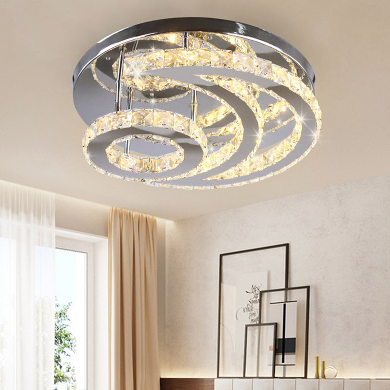 Crescent and Sun Ceiling Light Modern Beveled Crystal Bedroom Semi Flush Mount in Silver Silver Third Gear Clearhalo 'Ceiling Lights' 'Close To Ceiling Lights' 'Close to ceiling' Lighting' 2373311