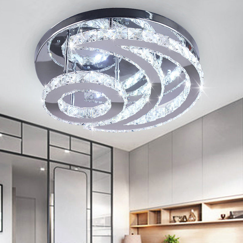 Crescent and Sun Ceiling Light Modern Beveled Crystal Bedroom Semi Flush Mount in Silver Clearhalo 'Ceiling Lights' 'Close To Ceiling Lights' 'Close to ceiling' Lighting' 2373312