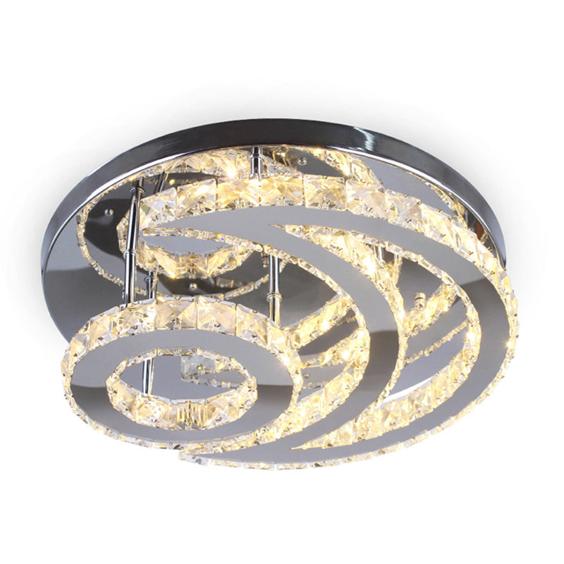 Crescent and Sun Ceiling Light Modern Beveled Crystal Bedroom Semi Flush Mount in Silver Clearhalo 'Ceiling Lights' 'Close To Ceiling Lights' 'Close to ceiling' Lighting' 2373314