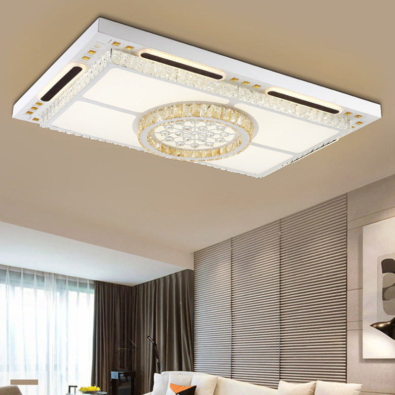Contemporary LED Flush Mount Fixture White Rectangle Ceiling Light with Crystal Shade Clearhalo 'Ceiling Lights' 'Close To Ceiling Lights' 'Close to ceiling' 'Flush mount' Lighting' 2373317