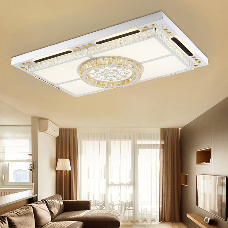 Contemporary LED Flush Mount Fixture White Rectangle Ceiling Light with Crystal Shade Clearhalo 'Ceiling Lights' 'Close To Ceiling Lights' 'Close to ceiling' 'Flush mount' Lighting' 2373318