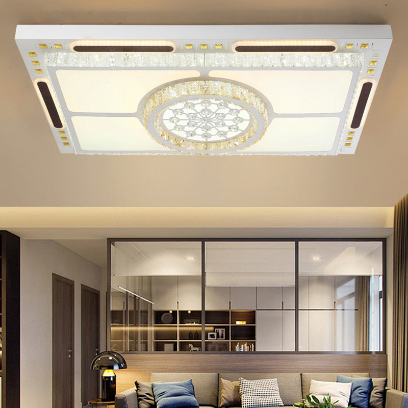 Contemporary LED Flush Mount Fixture White Rectangle Ceiling Light with Crystal Shade Clearhalo 'Ceiling Lights' 'Close To Ceiling Lights' 'Close to ceiling' 'Flush mount' Lighting' 2373319