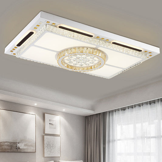 Contemporary LED Flush Mount Fixture White Rectangle Ceiling Light with Crystal Shade Clearhalo 'Ceiling Lights' 'Close To Ceiling Lights' 'Close to ceiling' 'Flush mount' Lighting' 2373320