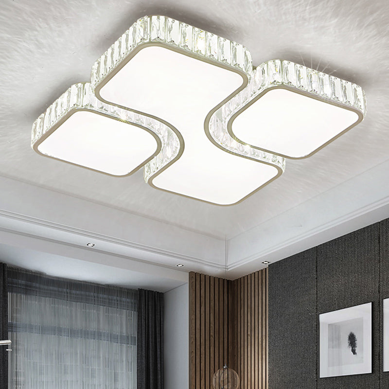White Square Ceiling Flush Light Minimalist Crystal LED Flush Mount Lamp for Bedroom Clearhalo 'Ceiling Lights' 'Close To Ceiling Lights' 'Close to ceiling' 'Flush mount' Lighting' 2373321