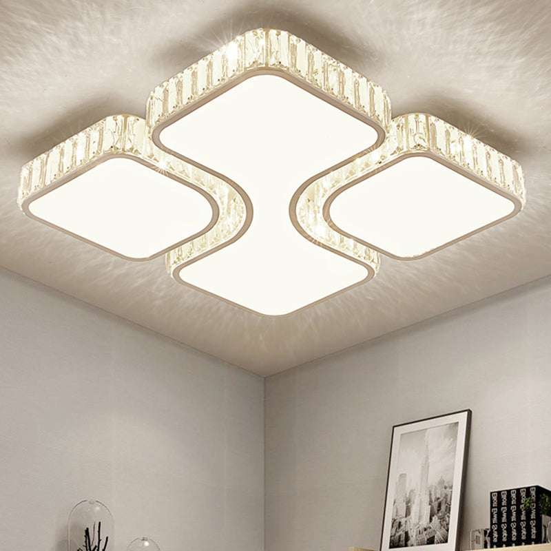 White Square Ceiling Flush Light Minimalist Crystal LED Flush Mount Lamp for Bedroom Clearhalo 'Ceiling Lights' 'Close To Ceiling Lights' 'Close to ceiling' 'Flush mount' Lighting' 2373322