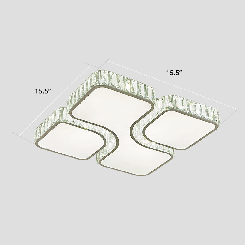 White Square Ceiling Flush Light Minimalist Crystal LED Flush Mount Lamp for Bedroom White 16" Clearhalo 'Ceiling Lights' 'Close To Ceiling Lights' 'Close to ceiling' 'Flush mount' Lighting' 2373323