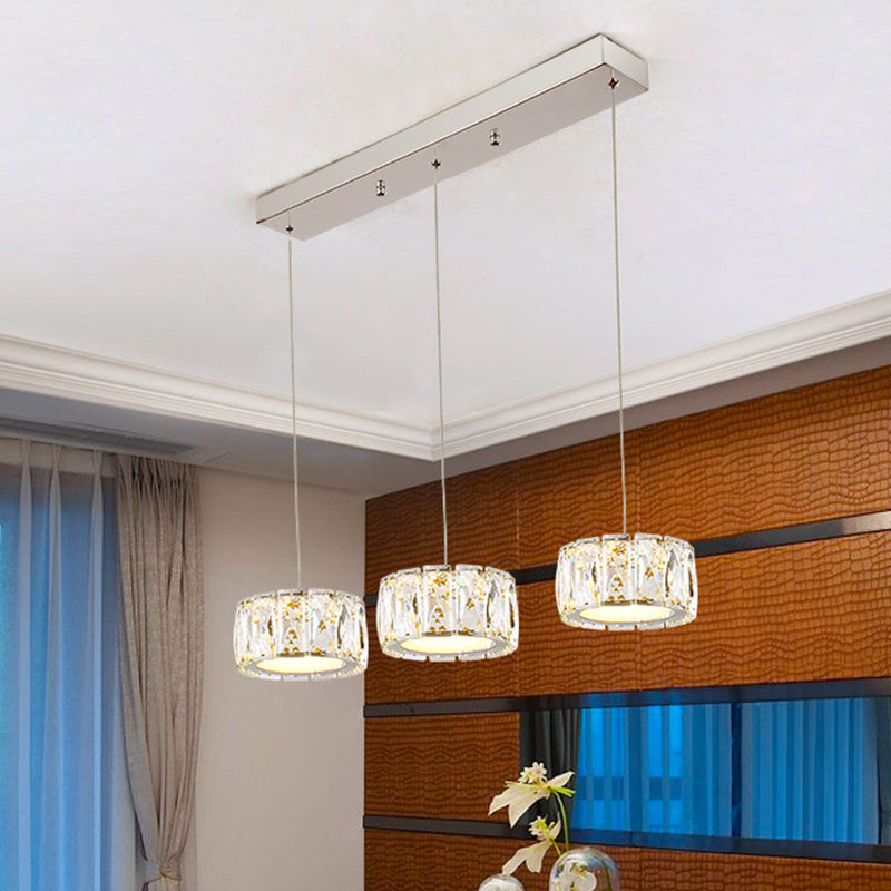 Round Dining Room Ceiling Light Beveled Cut K9 Crystal Minimalist LED Multi Pendant in Clear Clearhalo 'Ceiling Lights' 'Modern Pendants' 'Modern' 'Pendant Lights' 'Pendants' Lighting' 2373326