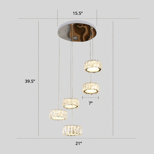 Round Dining Room Ceiling Light Beveled Cut K9 Crystal Minimalist LED Multi Pendant in Clear Clearhalo 'Ceiling Lights' 'Modern Pendants' 'Modern' 'Pendant Lights' 'Pendants' Lighting' 2373328