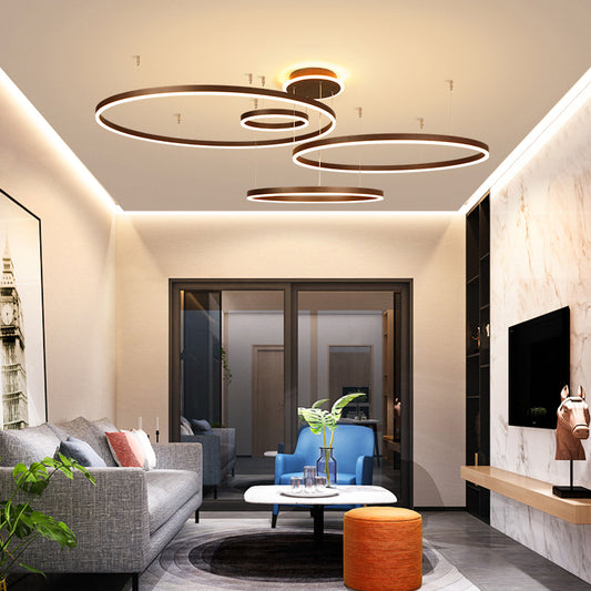 Aluminum Loop Shaped Chandelier Artistic Coffee LED Hanging Light for Living Room Clearhalo 'Ceiling Lights' 'Chandeliers' 'Modern Chandeliers' 'Modern' Lighting' 2373346
