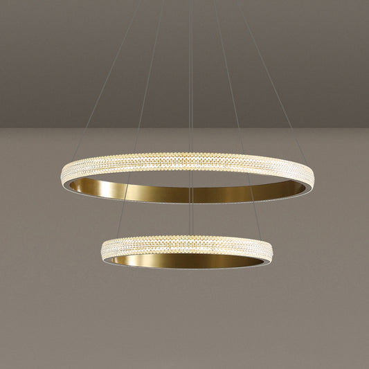 Brushed Gold Circular Ceiling Pendant Postmodern Acrylic LED Chandelier Light for Living Room Gold 2 Tiers 23.5" Clearhalo 'Ceiling Lights' 'Chandeliers' 'Modern Chandeliers' 'Modern' Lighting' 2373352