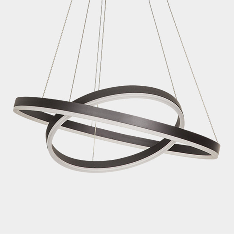 Circling Dining Room Suspension Lamp Acrylic Modern LED Chandelier Lighting Fixture Black 2 Tiers 23.5" Clearhalo 'Ceiling Lights' 'Chandeliers' 'Modern Chandeliers' 'Modern' Lighting' 2373359