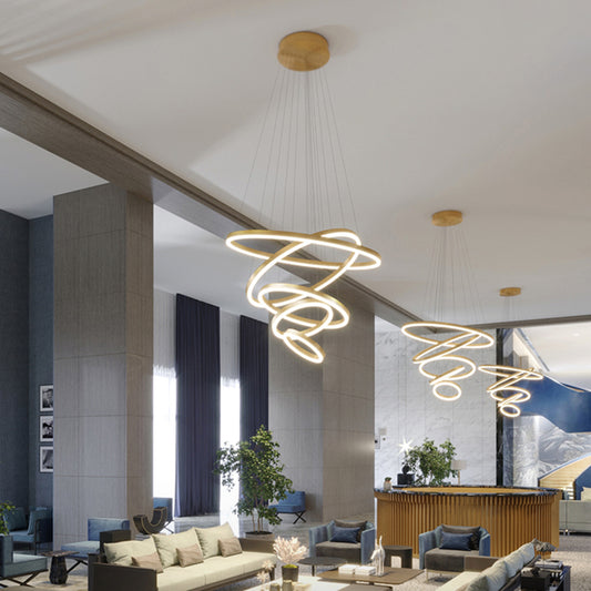 Art Deco Tiered Rings Chandelier Aluminum Living Room LED Suspension Lighting in Gold Clearhalo 'Ceiling Lights' 'Chandeliers' 'Modern Chandeliers' 'Modern' Lighting' 2373365
