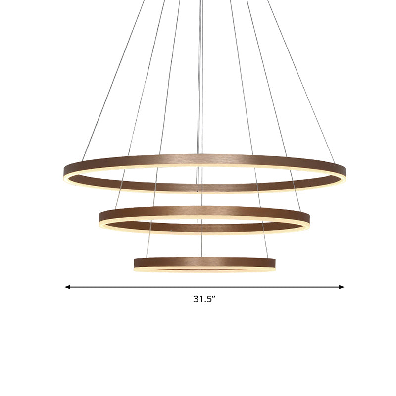 3-Loop Acrylic Pendant Chandelier Minimalistic Coffee LED Hanging Light over Table Coffee 31.5" Clearhalo 'Ceiling Lights' 'Chandeliers' 'Modern Chandeliers' 'Modern' Lighting' 2373372