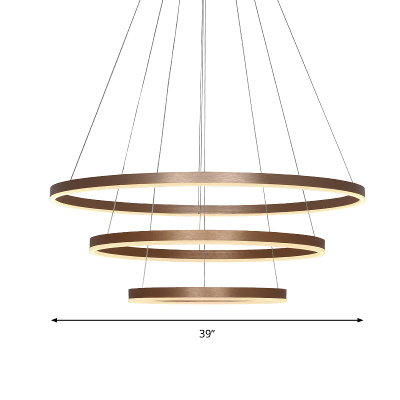 3-Loop Acrylic Pendant Chandelier Minimalistic Coffee LED Hanging Light over Table Coffee 39" Clearhalo 'Ceiling Lights' 'Chandeliers' 'Modern Chandeliers' 'Modern' Lighting' 2373373