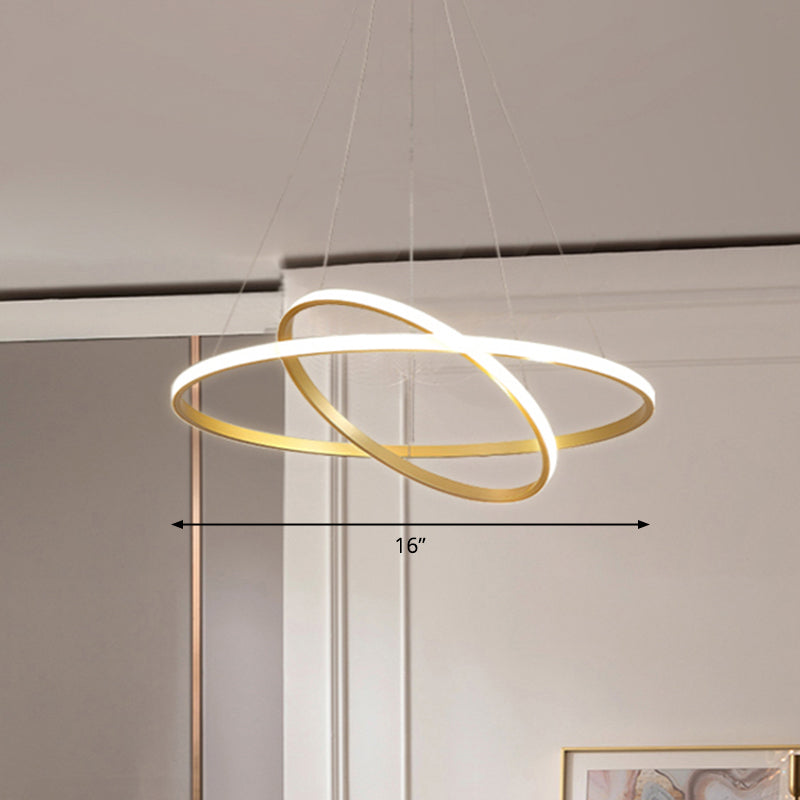 Outer Glowing Ring Shaped Hanging Light Artistic Aluminum LED Chandelier for Restaurant Gold 2 Tiers 16" Clearhalo 'Ceiling Lights' 'Chandeliers' 'Modern Chandeliers' 'Modern' Lighting' 2373376