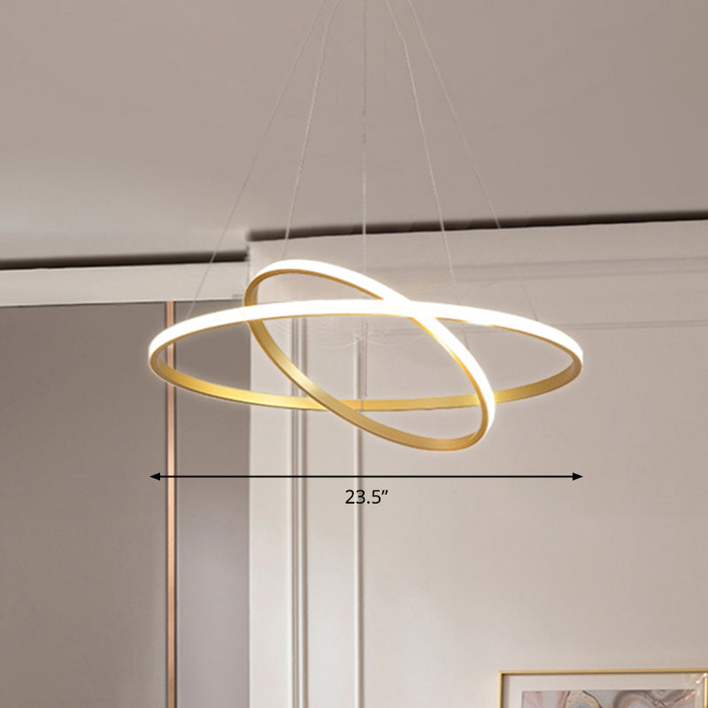 Outer Glowing Ring Shaped Hanging Light Artistic Aluminum LED Chandelier for Restaurant Gold 2 Tiers 23.5" Clearhalo 'Ceiling Lights' 'Chandeliers' 'Modern Chandeliers' 'Modern' Lighting' 2373380
