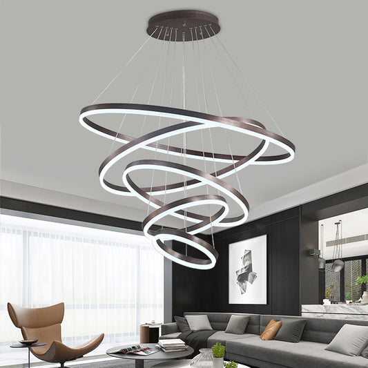 Acrylic Loop Shaped Chandelier Minimalist Elegant Coffee LED Suspension Light Fixture Clearhalo 'Ceiling Lights' 'Chandeliers' 'Modern Chandeliers' 'Modern' Lighting' 2373381