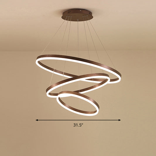 Acrylic Loop Shaped Chandelier Minimalist Elegant Coffee LED Suspension Light Fixture Coffee 3 Tiers 31.5" Clearhalo 'Ceiling Lights' 'Chandeliers' 'Modern Chandeliers' 'Modern' Lighting' 2373382