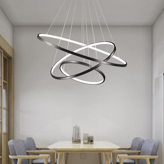 Height Adjustable Ring LED Pendant Lighting Simplicity Metal Black Chandelier for Dining Room Black Clearhalo 'Ceiling Lights' 'Chandeliers' 'Modern Chandeliers' 'Modern' Lighting' 2373396