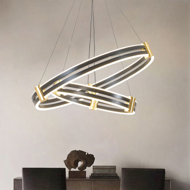 Gold and Black Circle Pendant Light Postmodern LED Acrylic Chandelier for Dining Room Gold-Black 2 Tiers Clearhalo 'Ceiling Lights' 'Chandeliers' 'Modern Chandeliers' 'Modern' Lighting' 2373401