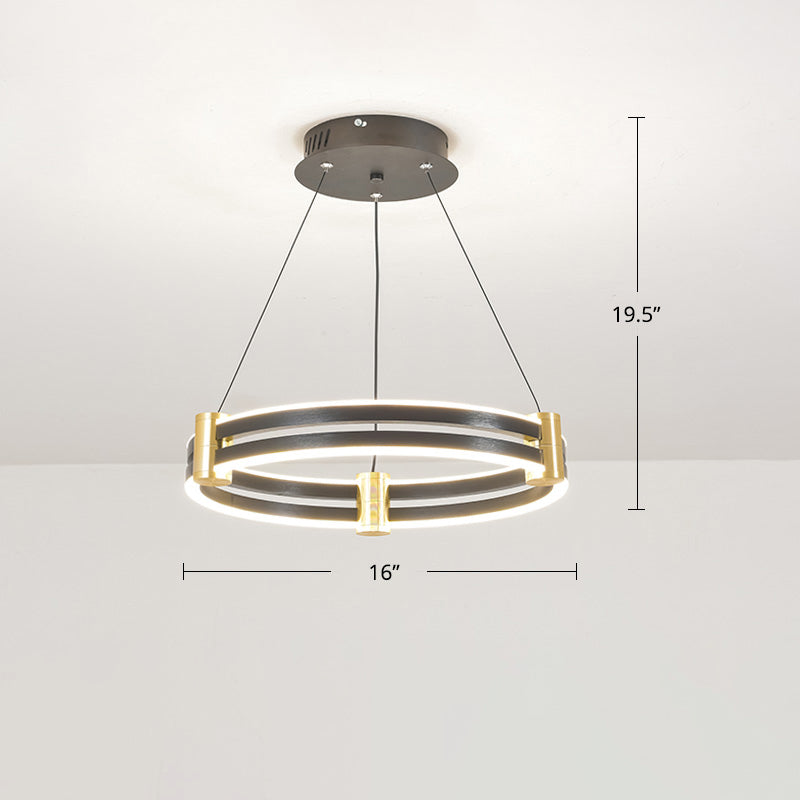 Gold and Black Circle Pendant Light Postmodern LED Acrylic Chandelier for Dining Room Gold-Black 1 Tier 16" Clearhalo 'Ceiling Lights' 'Chandeliers' 'Modern Chandeliers' 'Modern' Lighting' 2373402