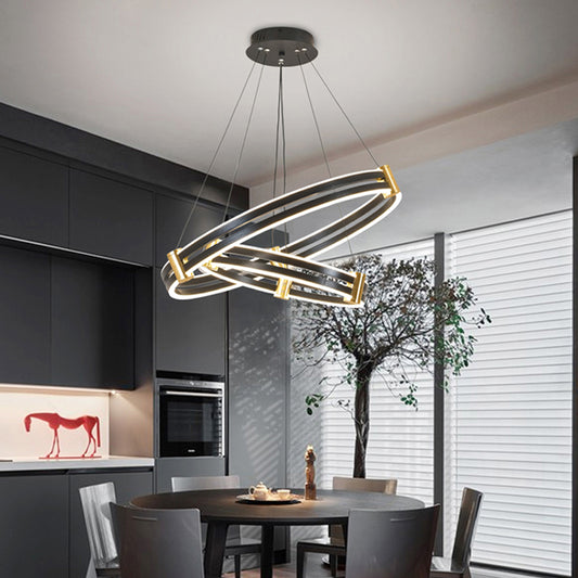 Gold and Black Circle Pendant Light Postmodern LED Acrylic Chandelier for Dining Room Clearhalo 'Ceiling Lights' 'Chandeliers' 'Modern Chandeliers' 'Modern' Lighting' 2373404