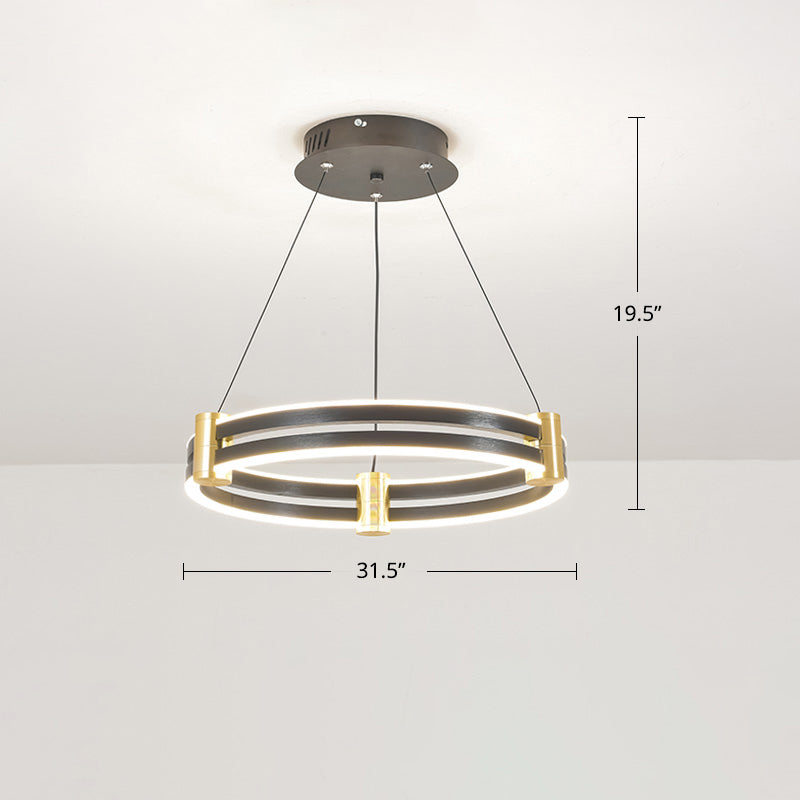 Gold and Black Circle Pendant Light Postmodern LED Acrylic Chandelier for Dining Room Gold-Black 1 Tier 31.5" Clearhalo 'Ceiling Lights' 'Chandeliers' 'Modern Chandeliers' 'Modern' Lighting' 2373405