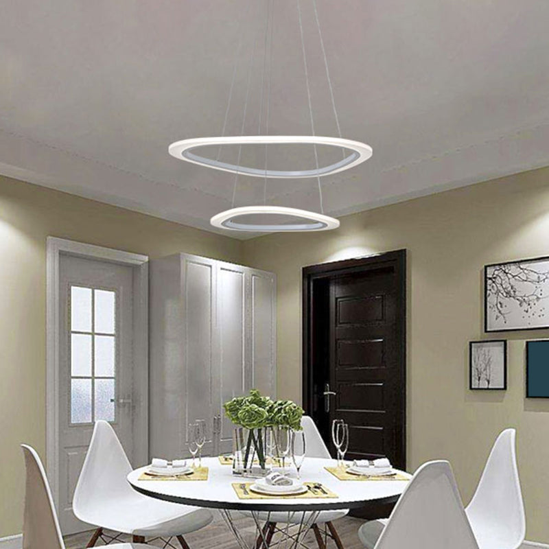 Minimalist Triangular LED Hanging Lamp Acrylic Dining Room Ceiling Chandelier in White Clearhalo 'Ceiling Lights' 'Chandeliers' 'Modern Chandeliers' 'Modern' Lighting' 2373410