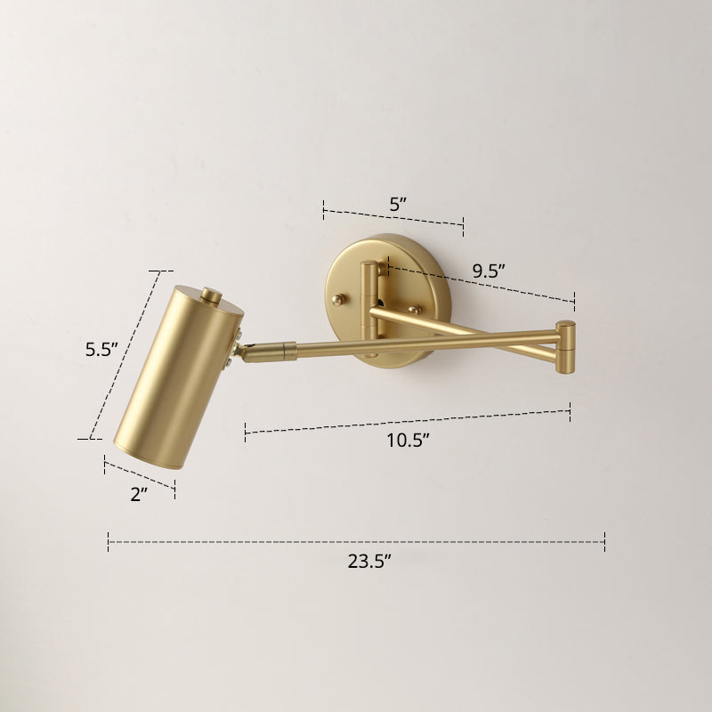 Tubular Bedside Wall Mounted Reading Lamp Metal 1 Bulb Postmodern Wall Light with Extendable Arm Gold Clearhalo 'Cast Iron' 'Glass' 'Industrial' 'Modern wall lights' 'Modern' 'Tiffany' 'Traditional wall lights' 'Wall Lamps & Sconces' 'Wall Lights' Lighting' 2373421