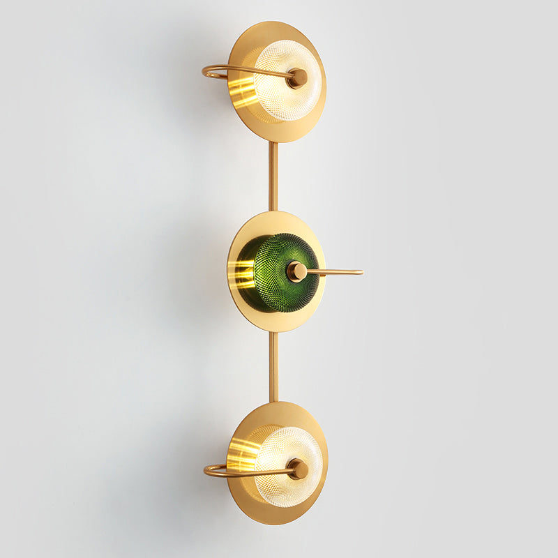 Glass Disc Wall Sconce Postmodern Brushed Gold Wall Mounted Lamp for Living Room Clearhalo 'Cast Iron' 'Glass' 'Industrial' 'Modern wall lights' 'Modern' 'Tiffany' 'Traditional wall lights' 'Wall Lamps & Sconces' 'Wall Lights' Lighting' 2373437