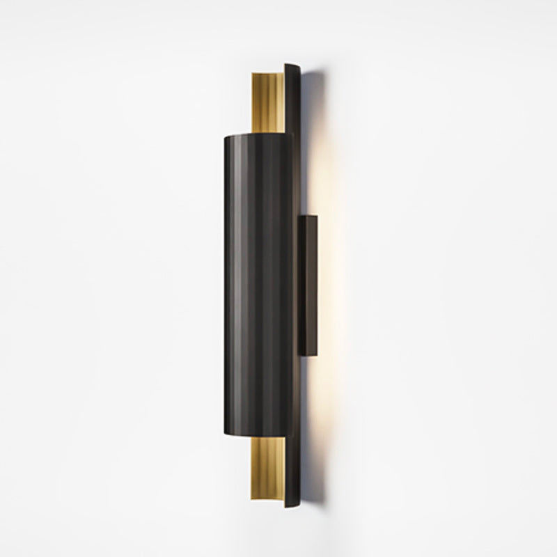 Pipe Shaped LED Wall Mount Lighting Postmodern Metal Bedside Sconce in Black and Gold Inner Clearhalo 'Cast Iron' 'Glass' 'Industrial' 'Modern wall lights' 'Modern' 'Tiffany' 'Traditional wall lights' 'Wall Lamps & Sconces' 'Wall Lights' Lighting' 2373460