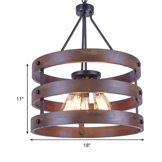 Cylinder Cage Restaurant Pendant Lamp Lodge Style Metal and Wood 1 Light Brown Hanging Light with Adjustable Chain Clearhalo 'Cast Iron' 'Ceiling Lights' 'Chandeliers' 'Industrial Chandeliers' 'Industrial' 'Metal' 'Middle Century Chandeliers' 'Rustic Chandeliers' 'Tiffany' Lighting' 237346