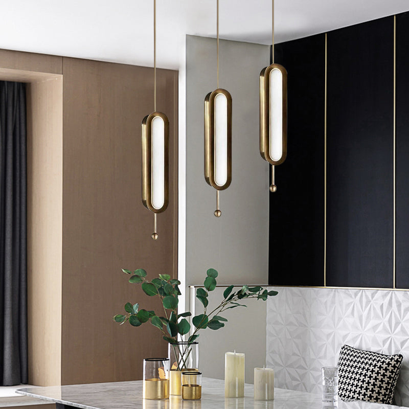 Metal Oblong Suspension Lighting Postmodern Gold Plated LED Hanging Light for Dining Room Clearhalo 'Ceiling Lights' 'Modern Pendants' 'Modern' 'Pendant Lights' 'Pendants' Lighting' 2373504