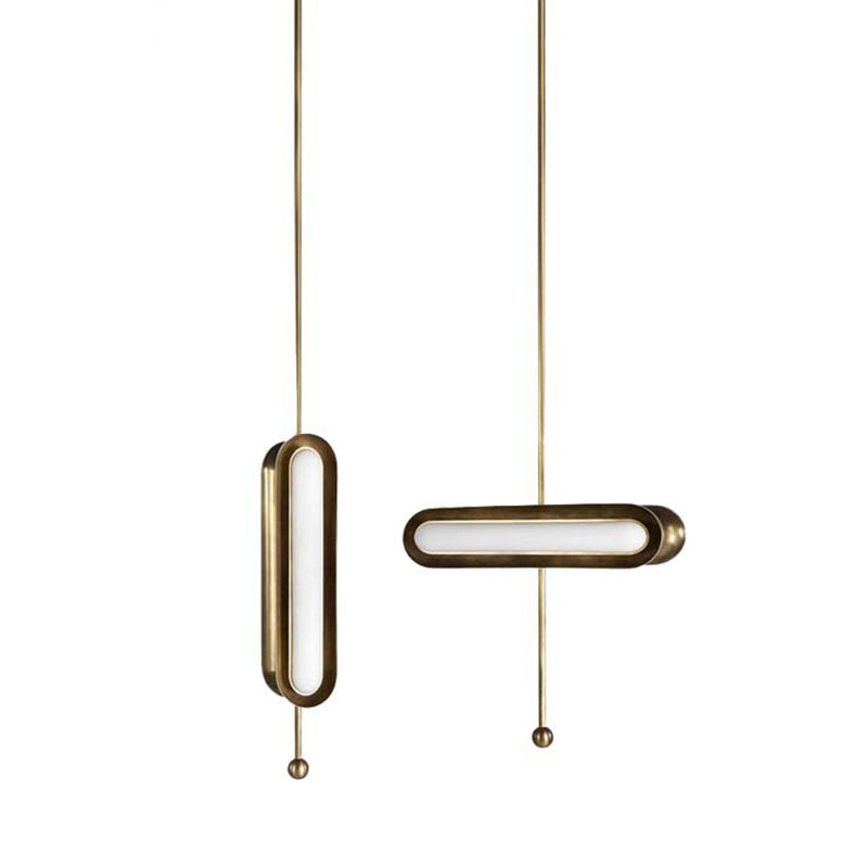Metal Oblong Suspension Lighting Postmodern Gold Plated LED Hanging Light for Dining Room Clearhalo 'Ceiling Lights' 'Modern Pendants' 'Modern' 'Pendant Lights' 'Pendants' Lighting' 2373505