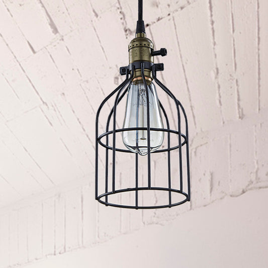 1 Bulb Pendant Lamp Retro Style Birdcage Shade Hanging Ceiling Light in Black for Coffee Shop Clearhalo 'Art Deco Pendants' 'Black' 'Cast Iron' 'Ceiling Lights' 'Ceramic' 'Crystal' 'Industrial Pendants' 'Industrial' 'Metal' 'Middle Century Pendants' 'Pendant Lights' 'Pendants' 'Rustic Pendants' 'Tiffany' Lighting' 237351