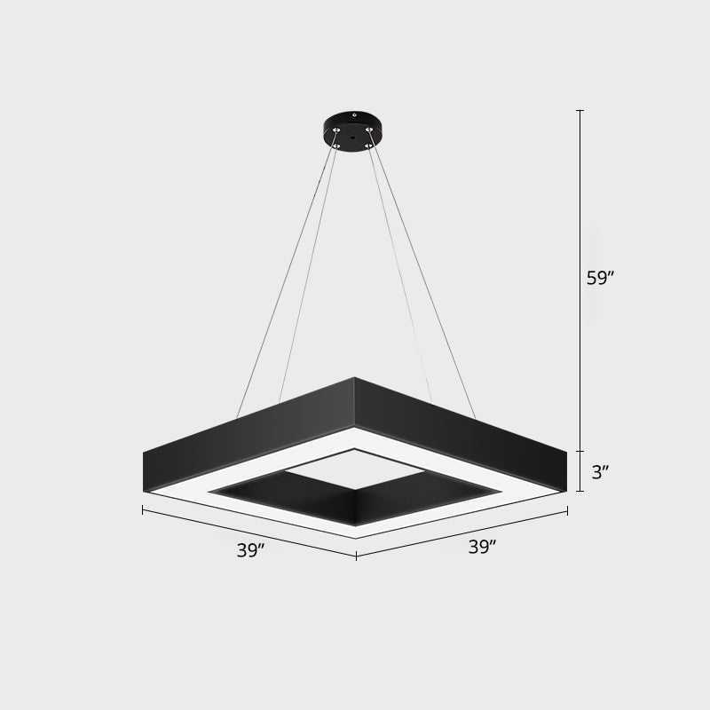 Black Finish Square LED Chandelier Nordic Style Acrylic Ceiling Suspension Light Black 39.5" Clearhalo 'Ceiling Lights' 'Chandeliers' 'Modern Chandeliers' 'Modern' Lighting' 2373524