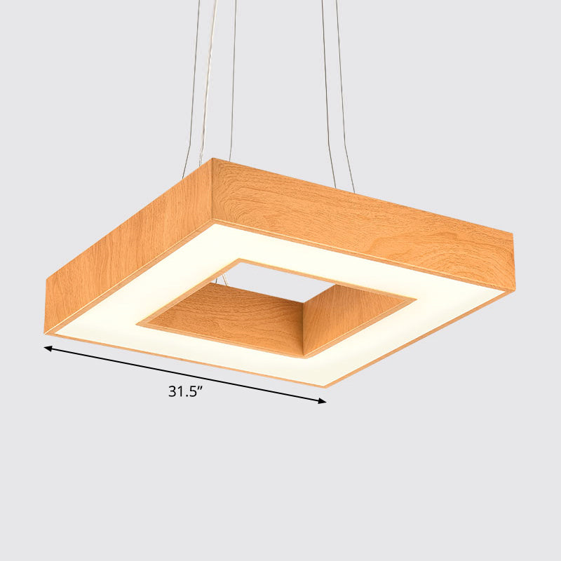 Light Wood Square Suspension Light Fixture Modernism Metal LED Chandelier for Office Light Wood 31.5" Third Gear Clearhalo 'Ceiling Lights' 'Chandeliers' 'Modern Chandeliers' 'Modern' Lighting' 2373529