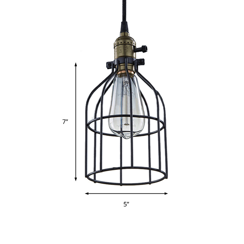1 Bulb Pendant Lamp Retro Style Birdcage Shade Hanging Ceiling Light in Black for Coffee Shop Clearhalo 'Art Deco Pendants' 'Black' 'Cast Iron' 'Ceiling Lights' 'Ceramic' 'Crystal' 'Industrial Pendants' 'Industrial' 'Metal' 'Middle Century Pendants' 'Pendant Lights' 'Pendants' 'Rustic Pendants' 'Tiffany' Lighting' 237353
