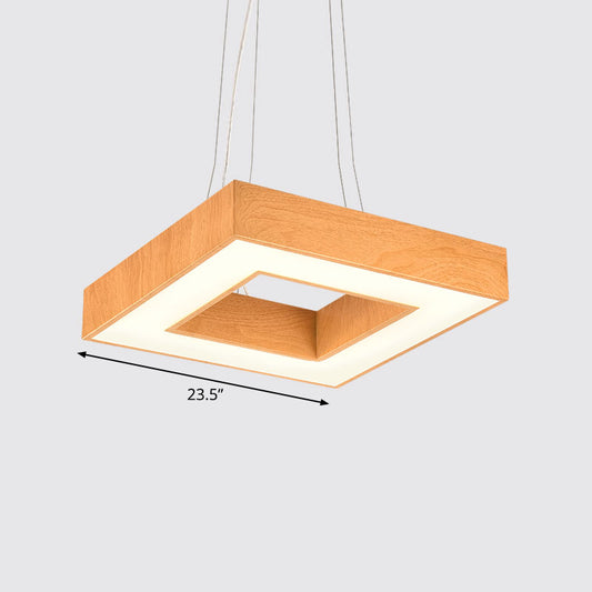 Light Wood Square Suspension Light Fixture Modernism Metal LED Chandelier for Office Light Wood 23.5" Third Gear Clearhalo 'Ceiling Lights' 'Chandeliers' 'Modern Chandeliers' 'Modern' Lighting' 2373530