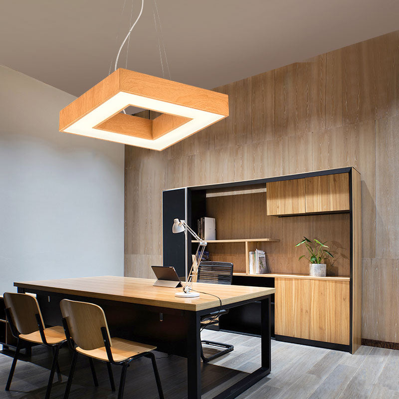 Light Wood Square Suspension Light Fixture Modernism Metal LED Chandelier for Office Clearhalo 'Ceiling Lights' 'Chandeliers' 'Modern Chandeliers' 'Modern' Lighting' 2373531