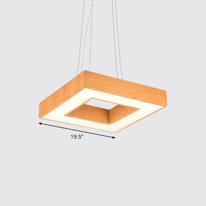 Light Wood Square Suspension Light Fixture Modernism Metal LED Chandelier for Office Light Wood 19.5" Third Gear Clearhalo 'Ceiling Lights' 'Chandeliers' 'Modern Chandeliers' 'Modern' Lighting' 2373533